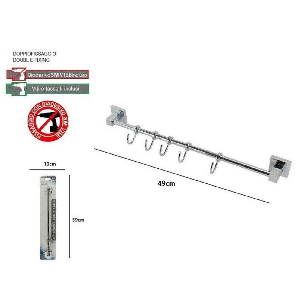 Trade Shop - Porta Asciugamani Con 5 Ganci Appendini Fissaggio A Parete Bagno Square 59195 -