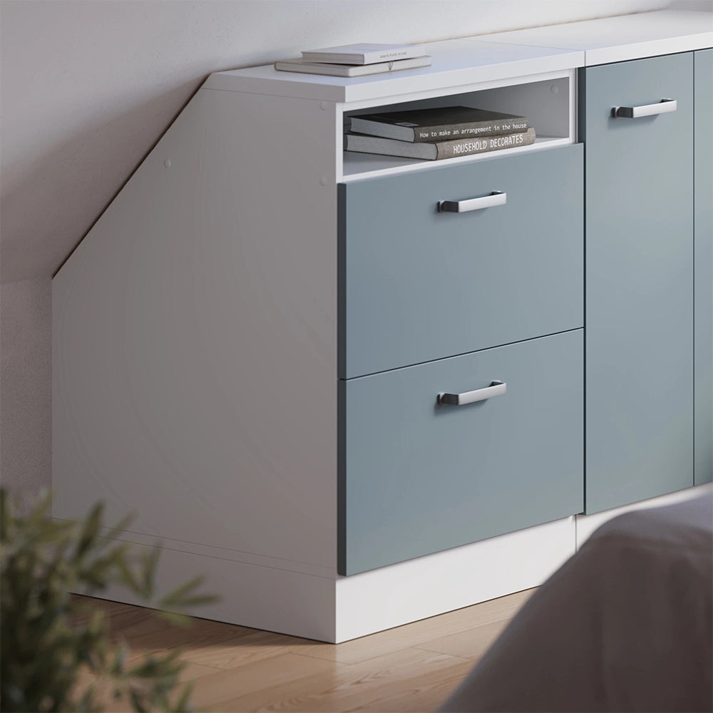 Mobile sottotetto Rion Grigio-blu/Bianco 60 x 83.8 cm con 2 cassetti, carcassa 60 cm profondità Vicco