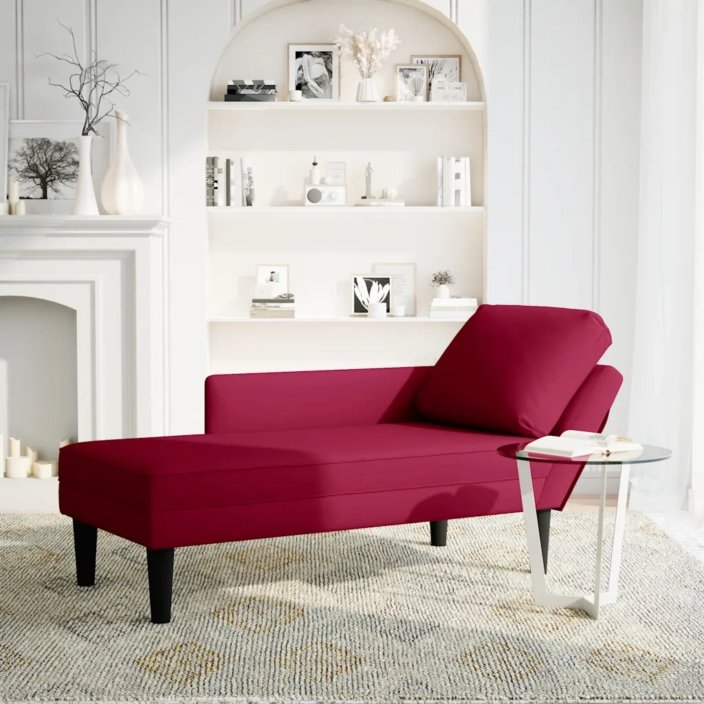 vidaXL Sdraio con Cuscino e Bracciolo Destro in Velluto Rosso Vino