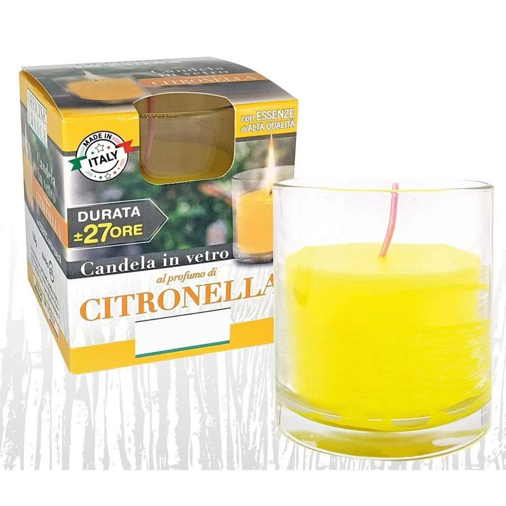Trade Shop - Candela Al Profumo Di Citronella In Bicchiere Di Vetro Anti Zanzare 7.8 X 8 Cm -