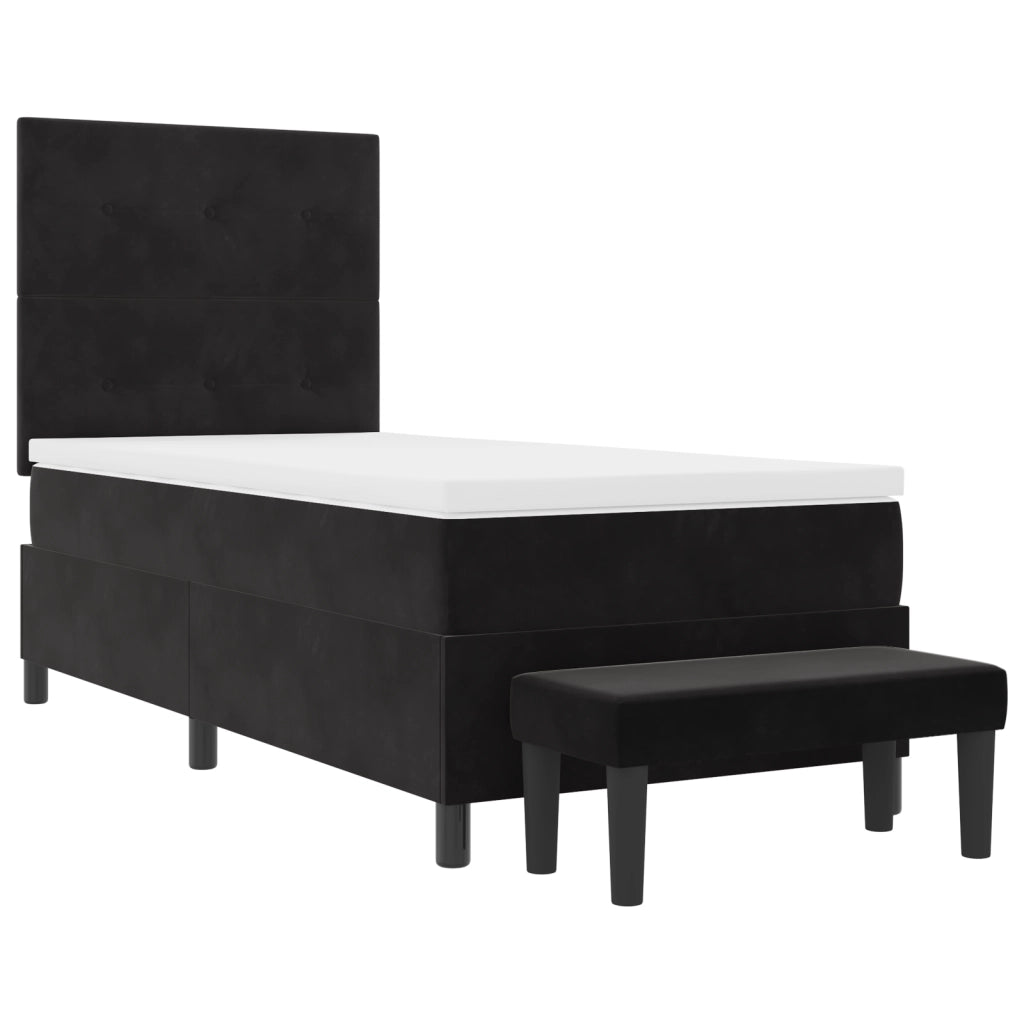 Letto a Molle con Materasso e Panchetta Nera 90x200 cm in Velluto