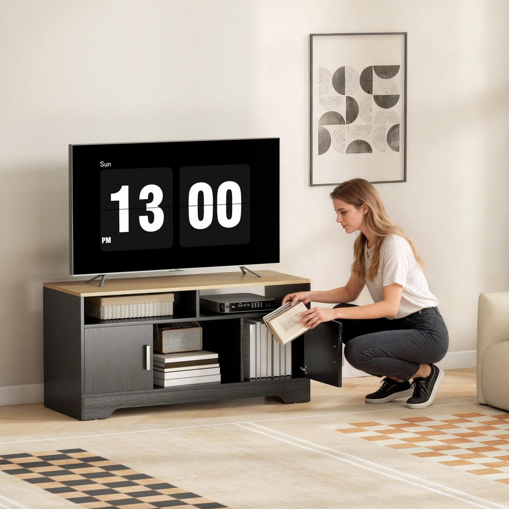 Mobile TV in legno con 2 nicchie e 2 ante ¨C zephmum ¨C effetto legno nero 105x40x52 cm