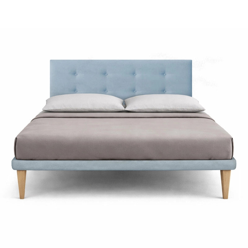 Letto imbottito Matrimoniale 180x200 cm Button - Con rete,Microfibra,Azzurro