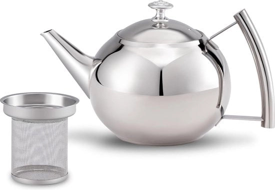 Teiera in acciaio inossidabile con gruppo di regolazione, bollitore per caffè, lustrato a specchio, teiera in acciaio argentato (1000 ML)