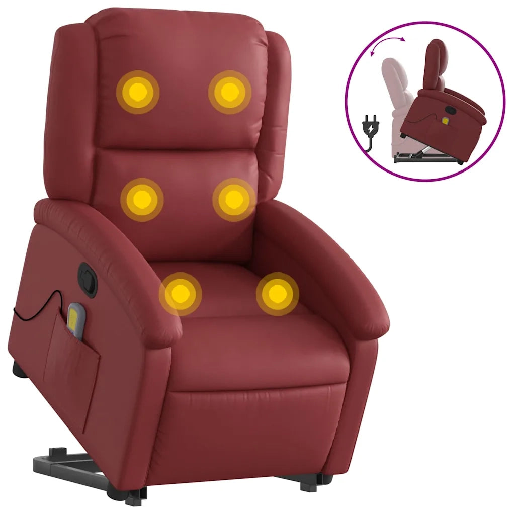 Poltrona | Sedia Relax Alzapersone Massaggi Reclinabile Rosso Vino Similpelle