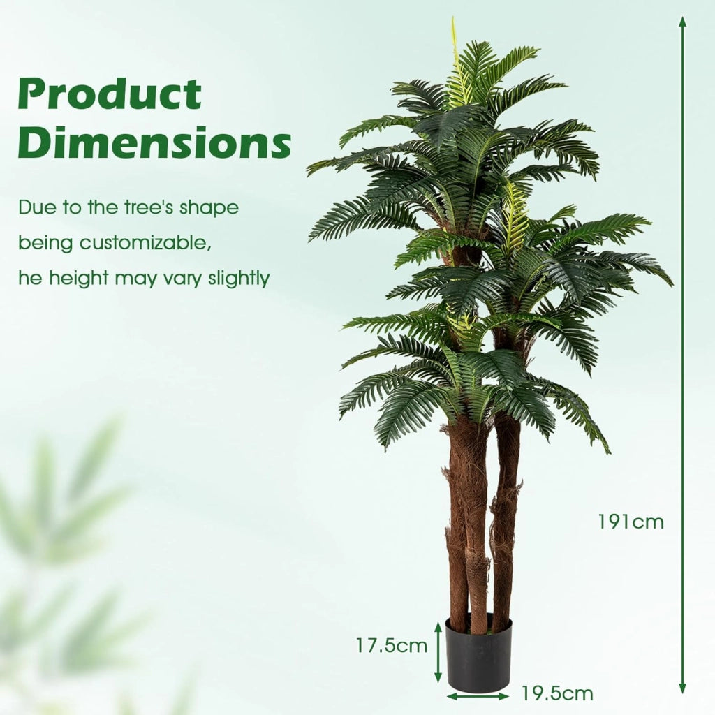 Set di 2 Palme Artificiali Altezza 1,9 m, Pianta Tropicale Artificiale con 45 + 3 Foglie Regolabili, 3 Tronchi & Vaso da Fiori, Falsa Pianta Interna Decorativa per Soggiorno, Ufficio