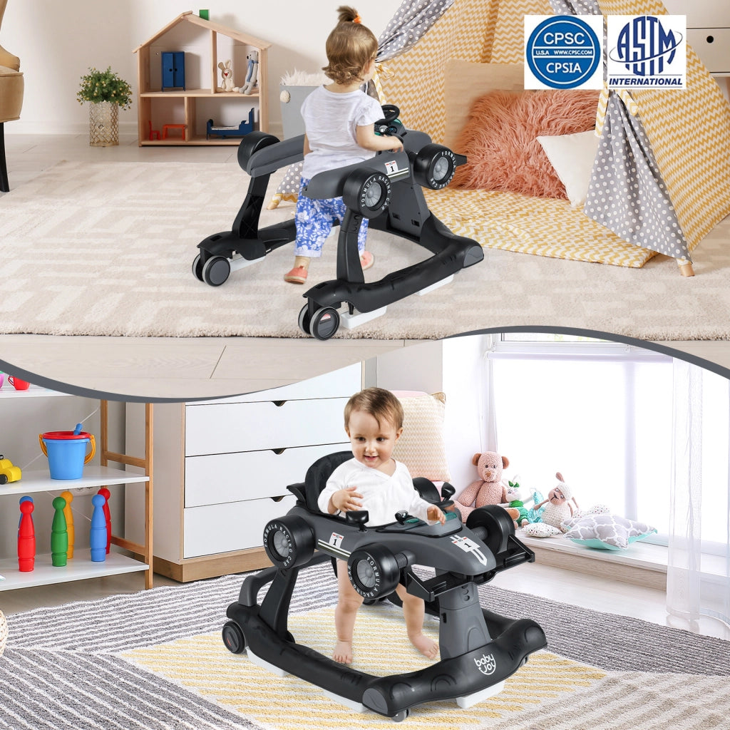Primi passi 4 in 1 per neonati con altezza e velocit¨¤ regolabili, Primi passi a spinta con carillon con luci Grigio scuro