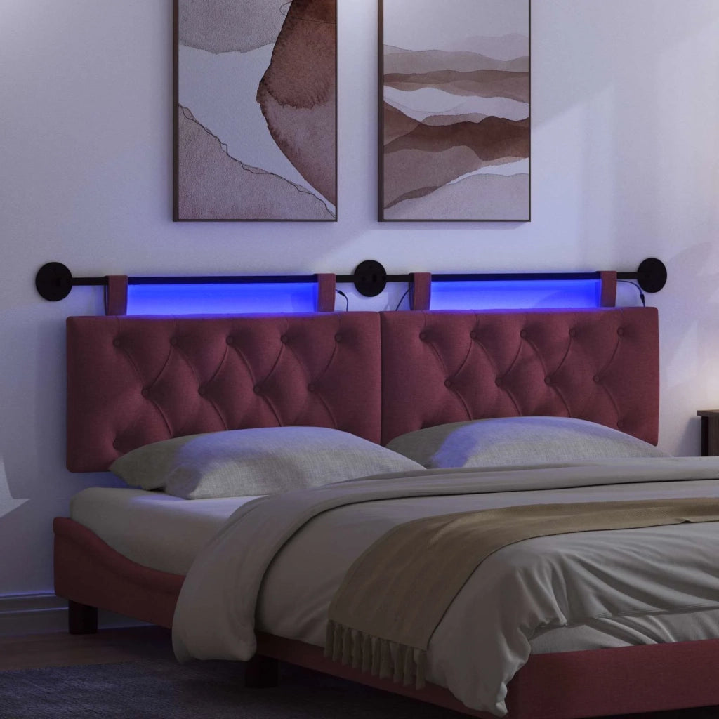 Testiera sospesa Con luce LED Rosso Vino Tessuto