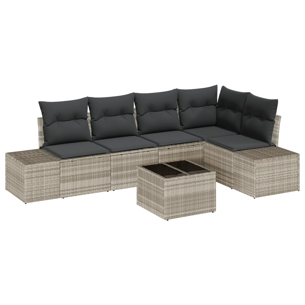 Set Divano da Giardino a 6 Pezzi con Cuscini Grigio Polyrattan