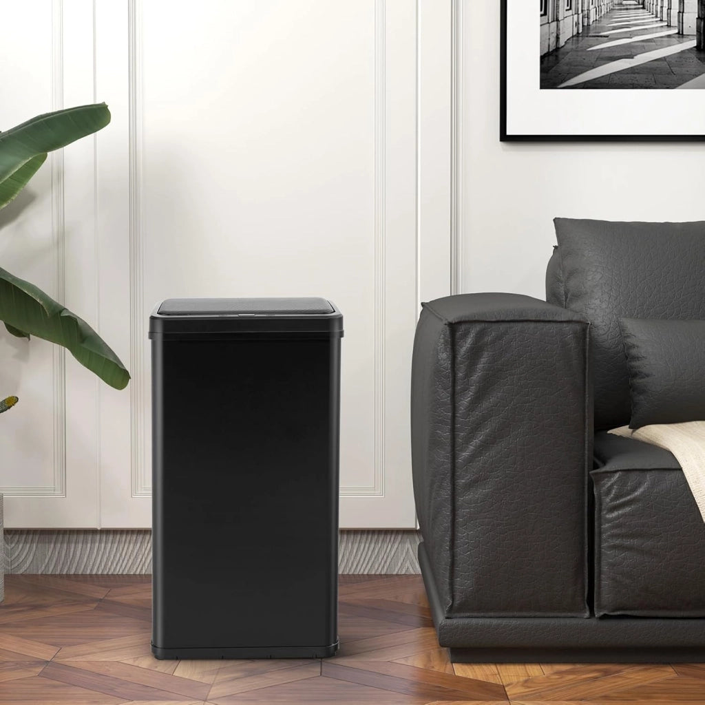 Pattumiera in acciaio inox, pattumiera automatica da 50 l, gambe staccabili, interruttore a induzione intelligente, coperchio silenzioso in ABS, per cucina (nero)