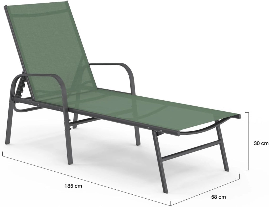 Set di 2 lettini da Giardino reclinabili FIDJI in Acciaio e Tessuto Verde Oliva