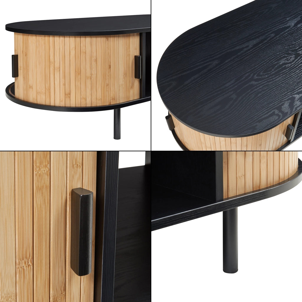 Tavolino Tvedestrand da Salotto con 2 Ante Scorrevoli in Bambù 120 x 55 x 40 cm - Nero / Naturale [en.casa]