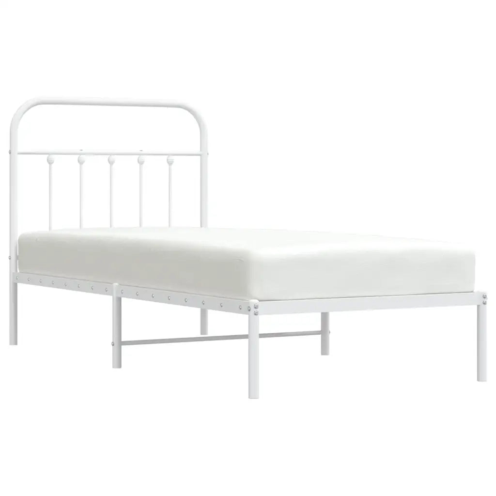Letto singolo | Letto per adulti | Giroletto con Testiera Metallo Bianco 90x190 cm