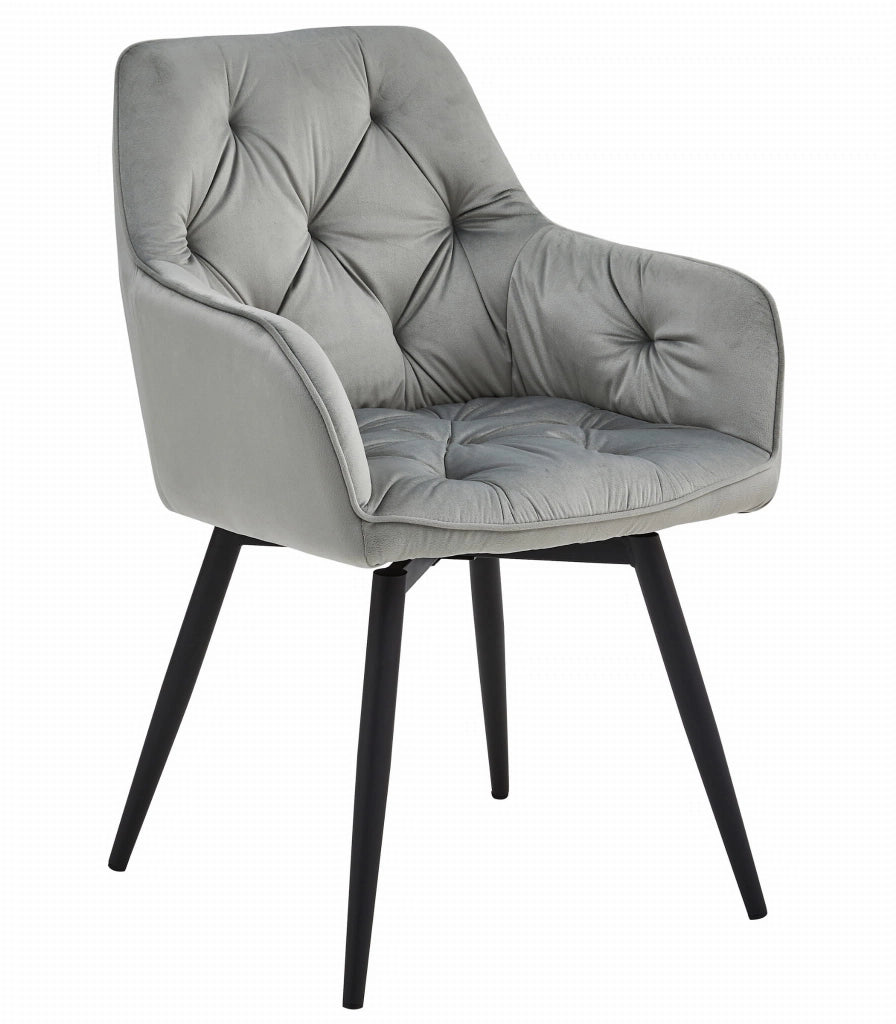 Sedia girevole in velluto VALORA LUKK360 - Grigio argento / Gambe nere