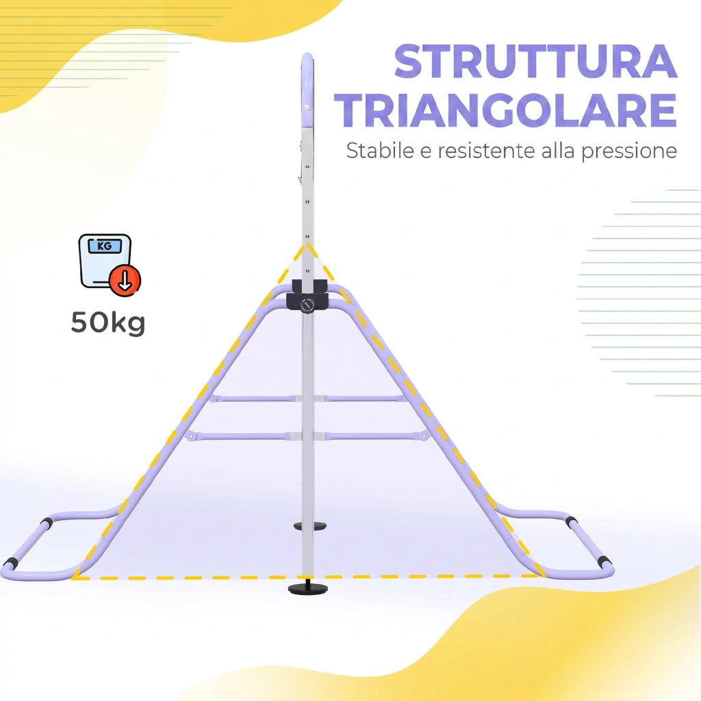 Sbarra Ginnastica Artistica per Bambini 148x105x88-128 cm ad Altezza Regolabile con 2 Anelli in Acciaio Viola