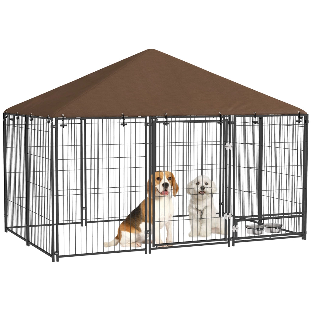 Recinto per Cani con Porticina ¨C zephmum ¨C Nero e Marrone 211x141x151 cm