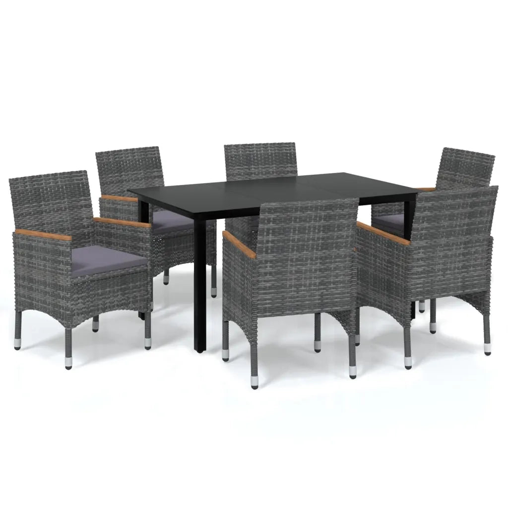Set da Pranzo per Giardino 7 pz con Cuscini Polyrattan Grigio cod mxl 38585