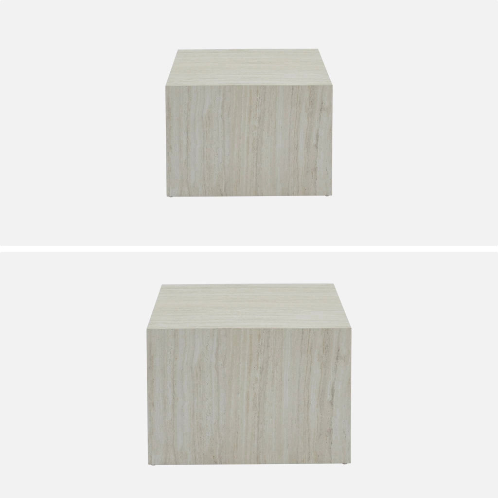 Set di 2 tavolini quadrati con effetto marmo, bianco