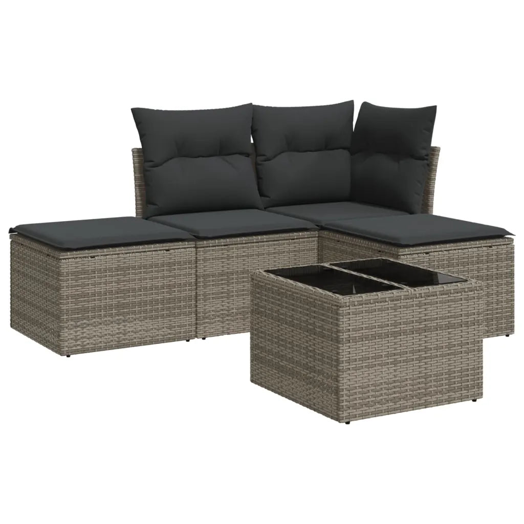 Set Divano da Giardino 5 pz | Set Salotto da Giardino con Cuscini Grigio in Polyrattan