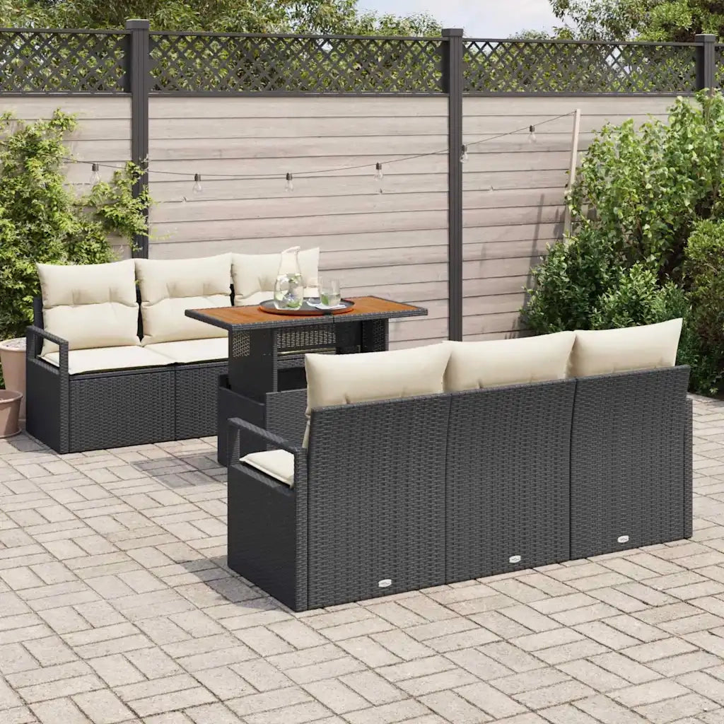 Set Divano da Giardino con cuscino 7 pcs Nero e crema 3349655