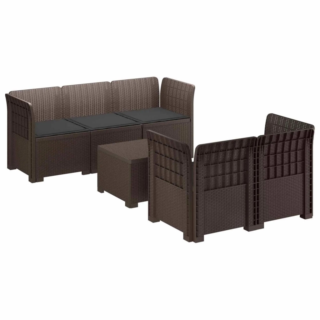 Divano da Giardino 5 Posti con Cuscini Stile Rattan PP Marrone 3443895