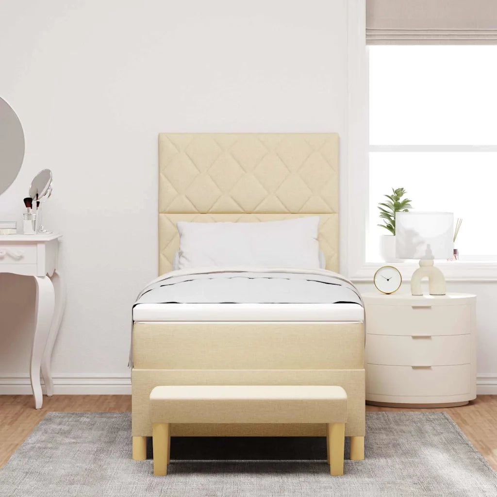 Letto a molle con cuscino Crema 190 x 90 cm Tessuto 3344343