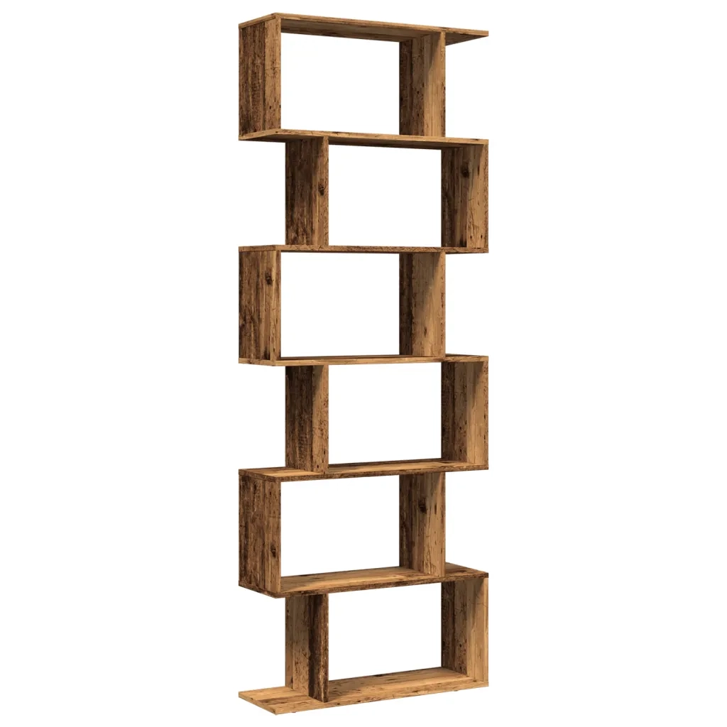 Libreria Divisorio 6 Ripiani-Scaffale per Libri-Mobile di Stoccaggio Legno Antico 70x24x193cm Truciolato