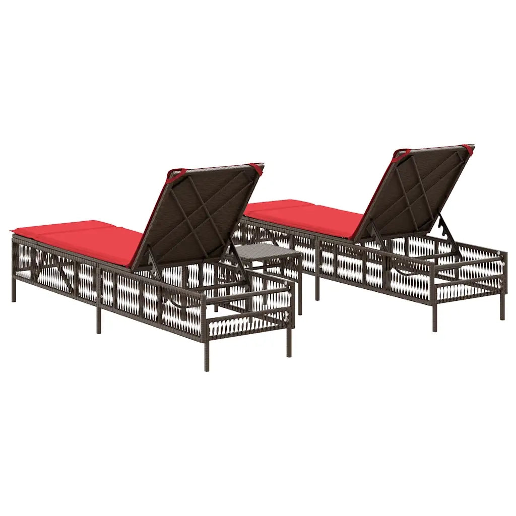 Lettini prendisole 2 pz con Tavolino in Polyrattan Marrone 4002753