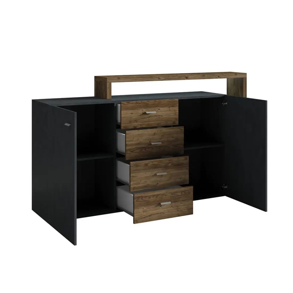 Credenza con scaffale integrato collezione BERGAMO 180cm. Colori grigio e rovere scuro.
