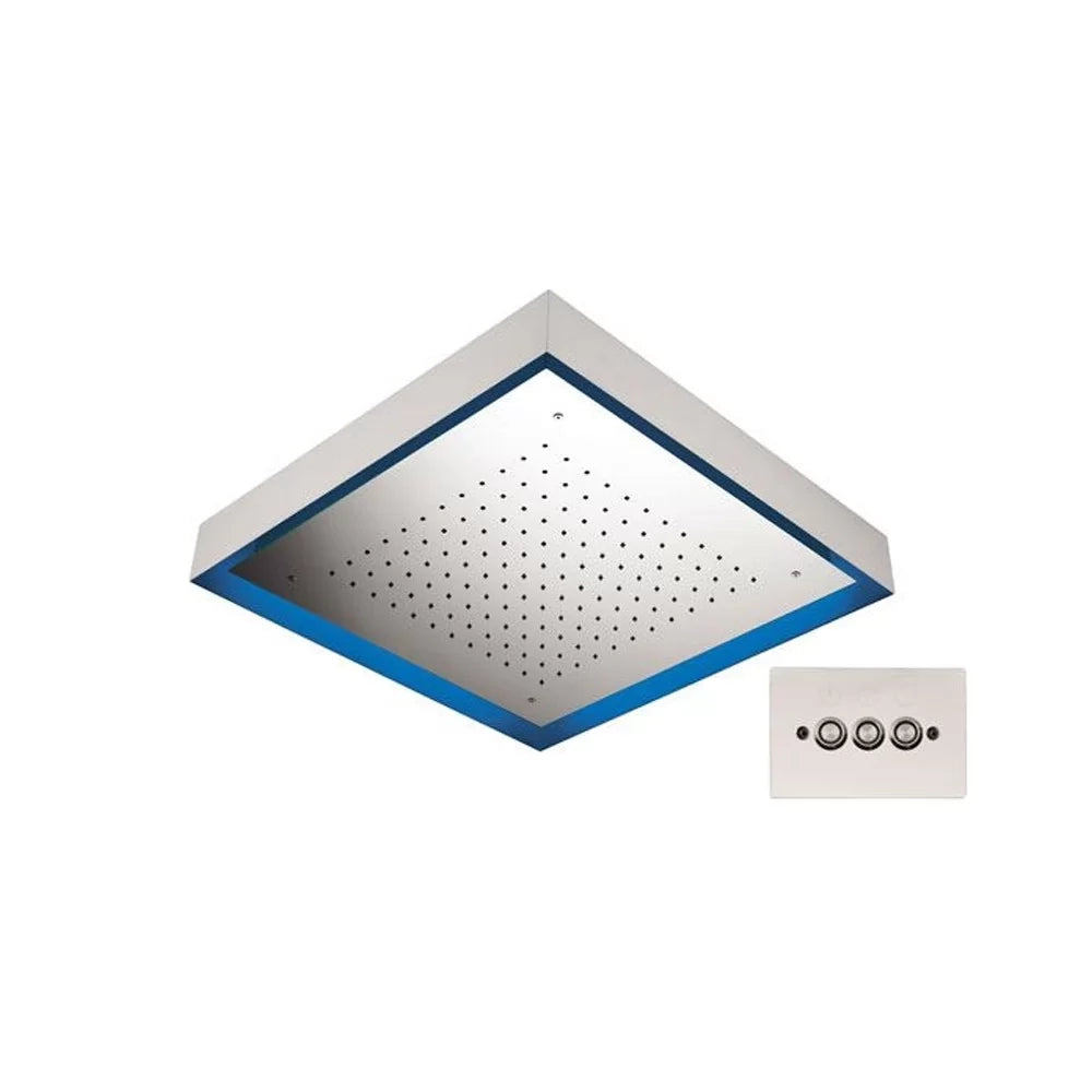 Soffione quadro retroilluminato a soffitto in acciaio inox