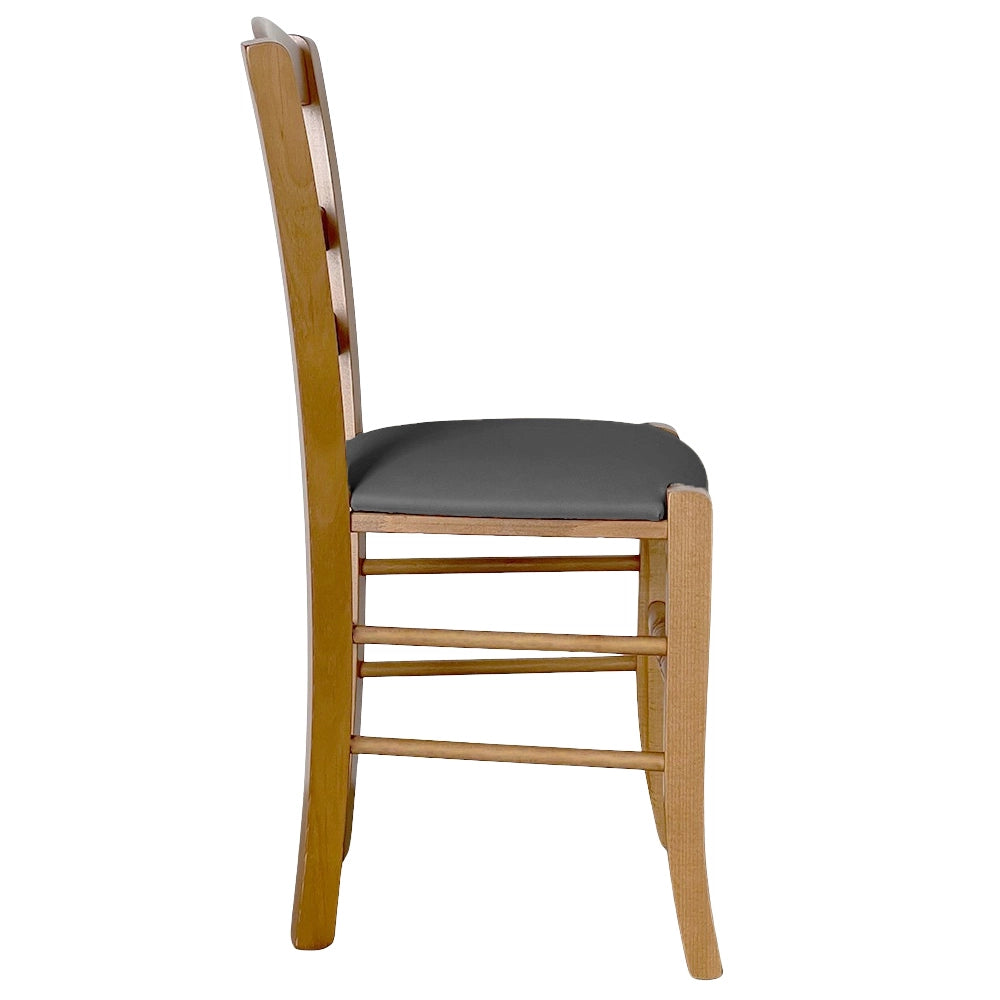 Sedia legno Loris noce chiaro con seduta imbottita ecopelle grigio antracite