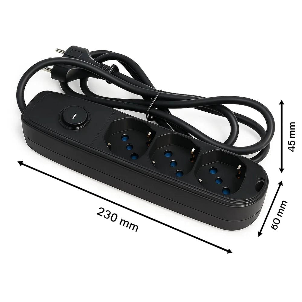 Ecova 30096x multipresa 3 uscite universali nera con cavo 1,5m e interruttore