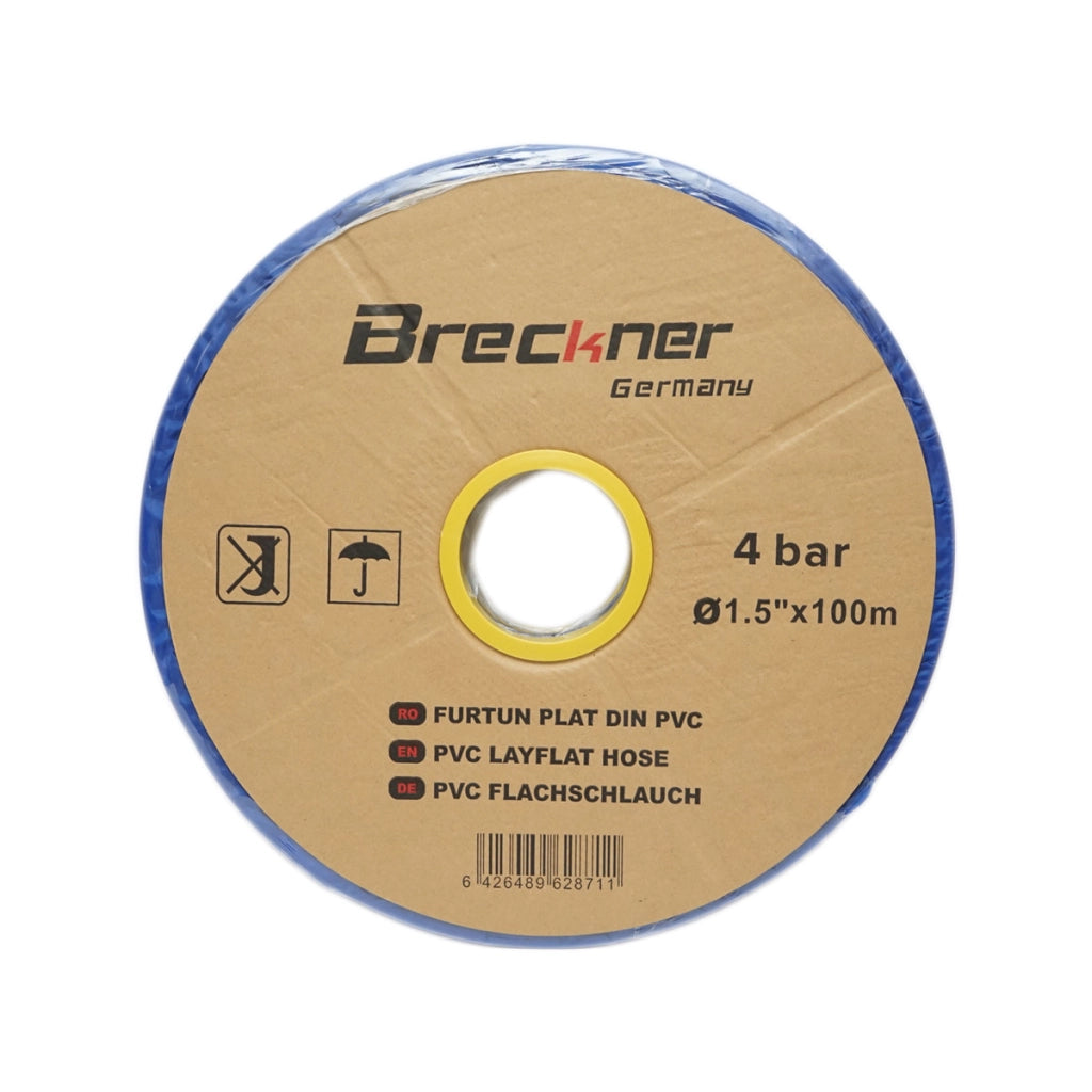 Tubo piatto per acqua per irrigazione in PVC 1,5 pollici, lunghezza 100 m, PN4. Breckner Germany