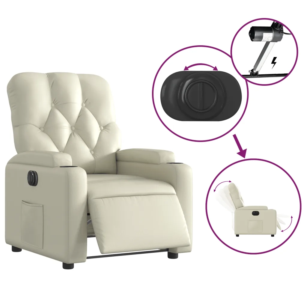 Poltrona Reclinabile Elettrica Crema in Similpelle 3204759