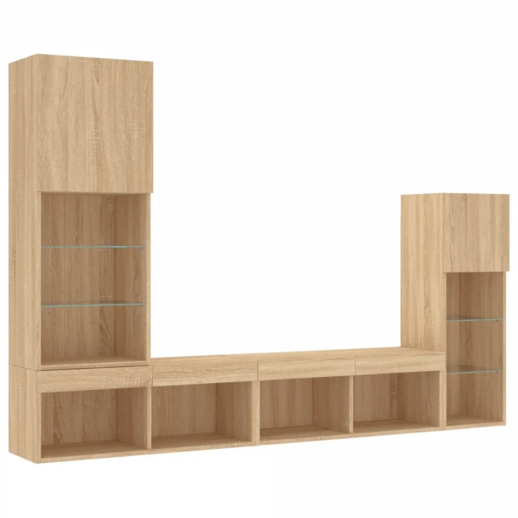 Mobili TV a Muro con LED 4pz Rovere Sonoma Legno Multistrato 3216649