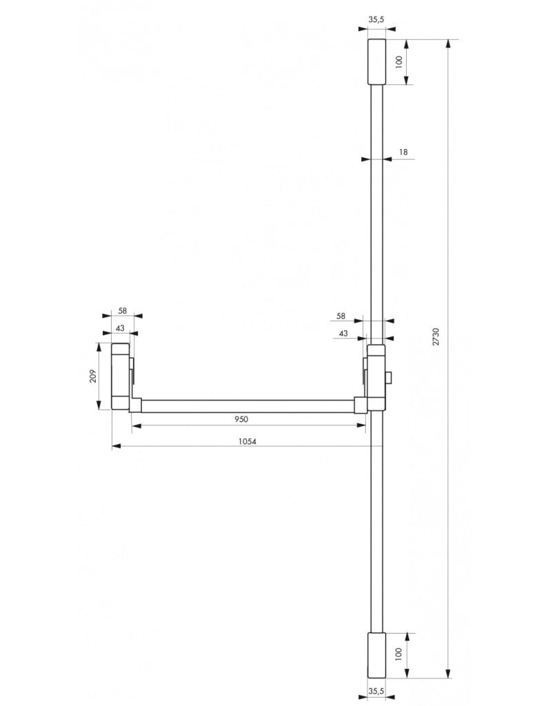 Serratura maniglione antipanico triplice 3 punti alto e basso reversibile laccata bianca porta max 1150 mm - THIRARD