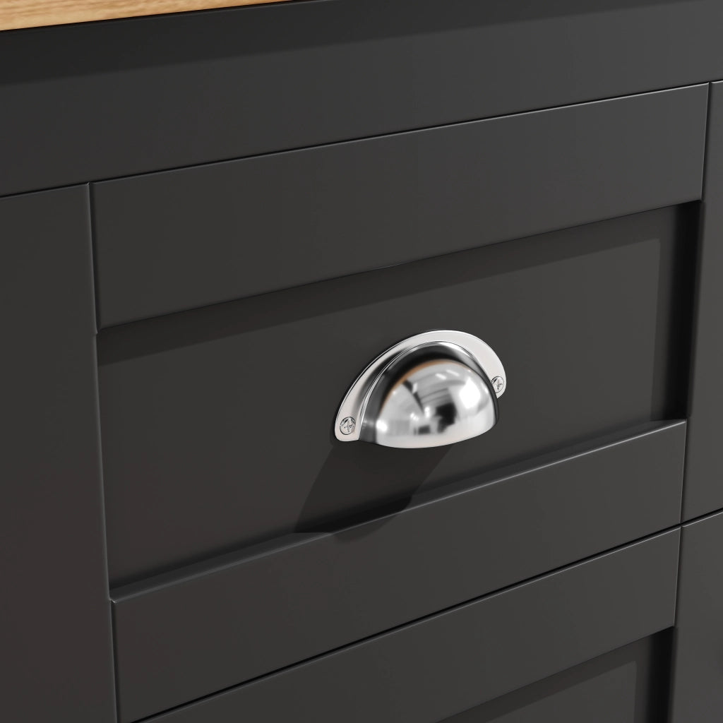 Credenza Alta da Cucina con 4 Ante; 3 Cassetti; 1 Vano Aperto e LED USB; in MDF e Metallo; 120 x 40 x 179 cm; Nero