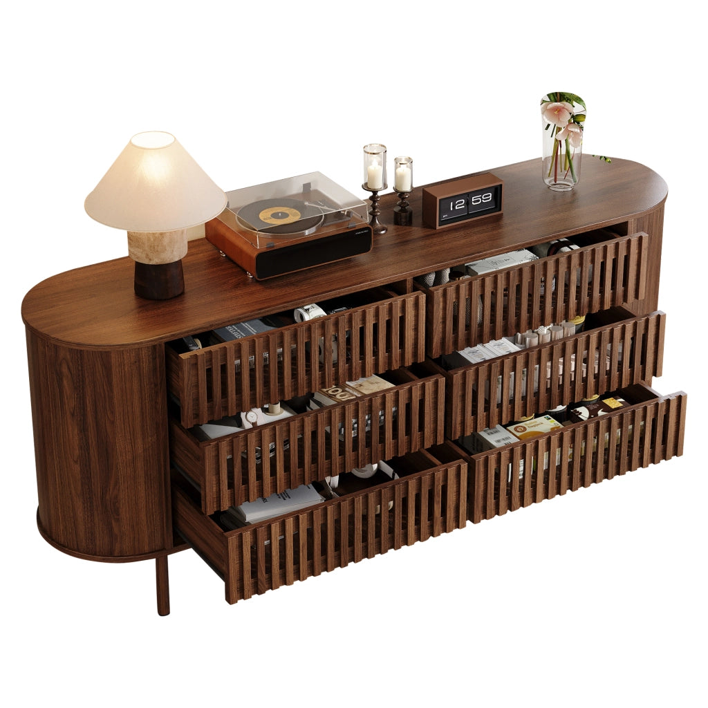 Credenza 160x40x70 cm con 6 cassetti in MDF noce