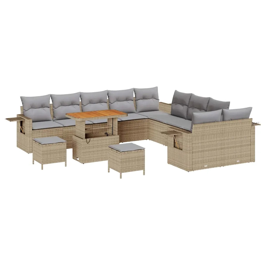 Set Divano da Giardino con cuscino 13 pcs Beige polyrattan