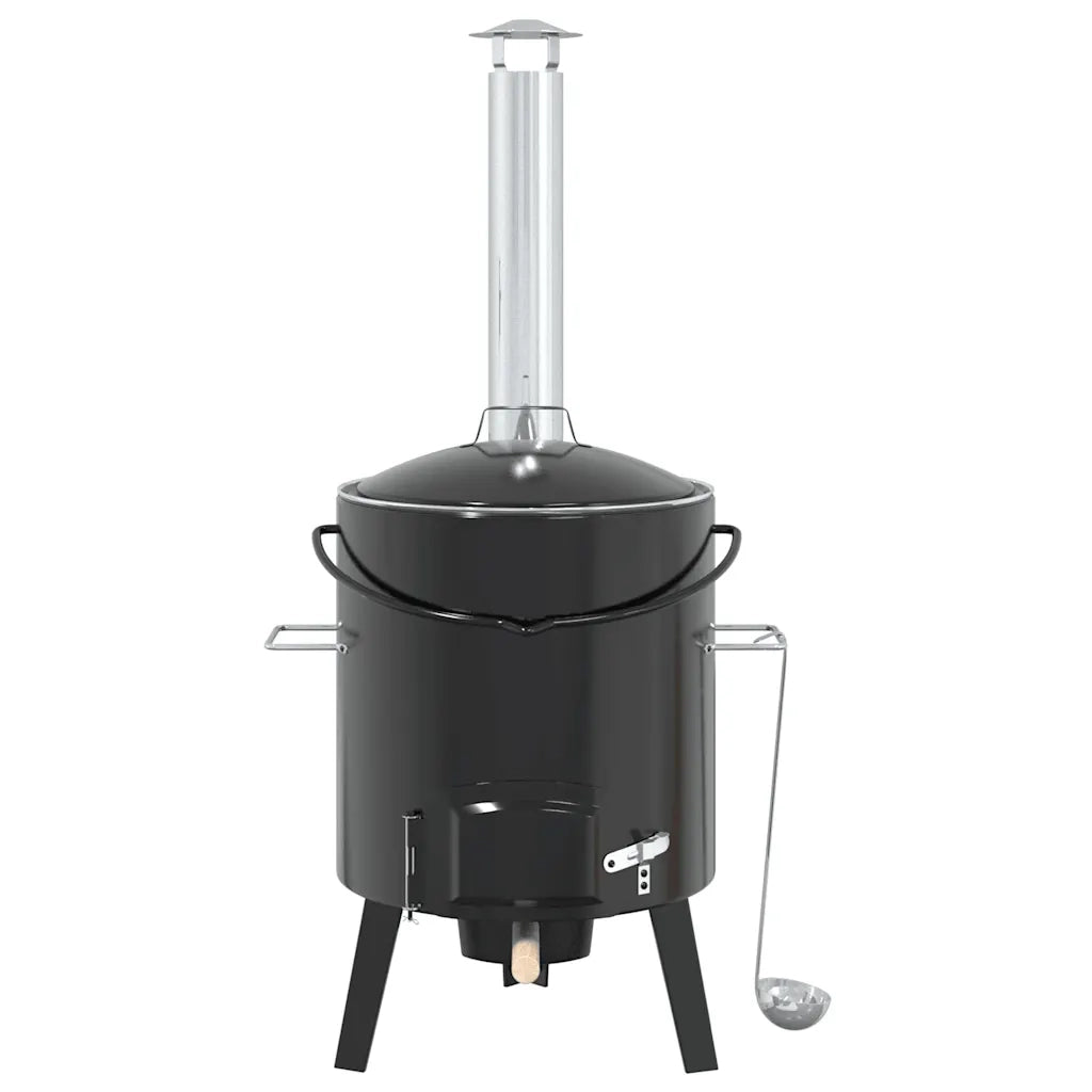 Cannone Gulasch con Camino e Coperchio Nero Acciaio Smaltato 4005749