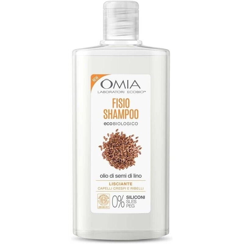 OMIA FISIO SHAMPOO ECO BIO CON OLIO DI SEMI DI LINO PER CAPELLI CRESPI LISCIANTE E DISCIPLINANTE DA 200 ML