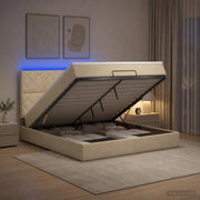 Letto Ottomano con Materasso e LED Crema 180 x 200 cm Tessuto 3458178