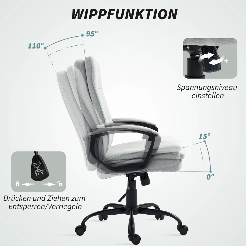 Sedia da ufficio ergonomica girevole con braccioli e funzione a dondolo, altezza regolabile in poliestere grigio