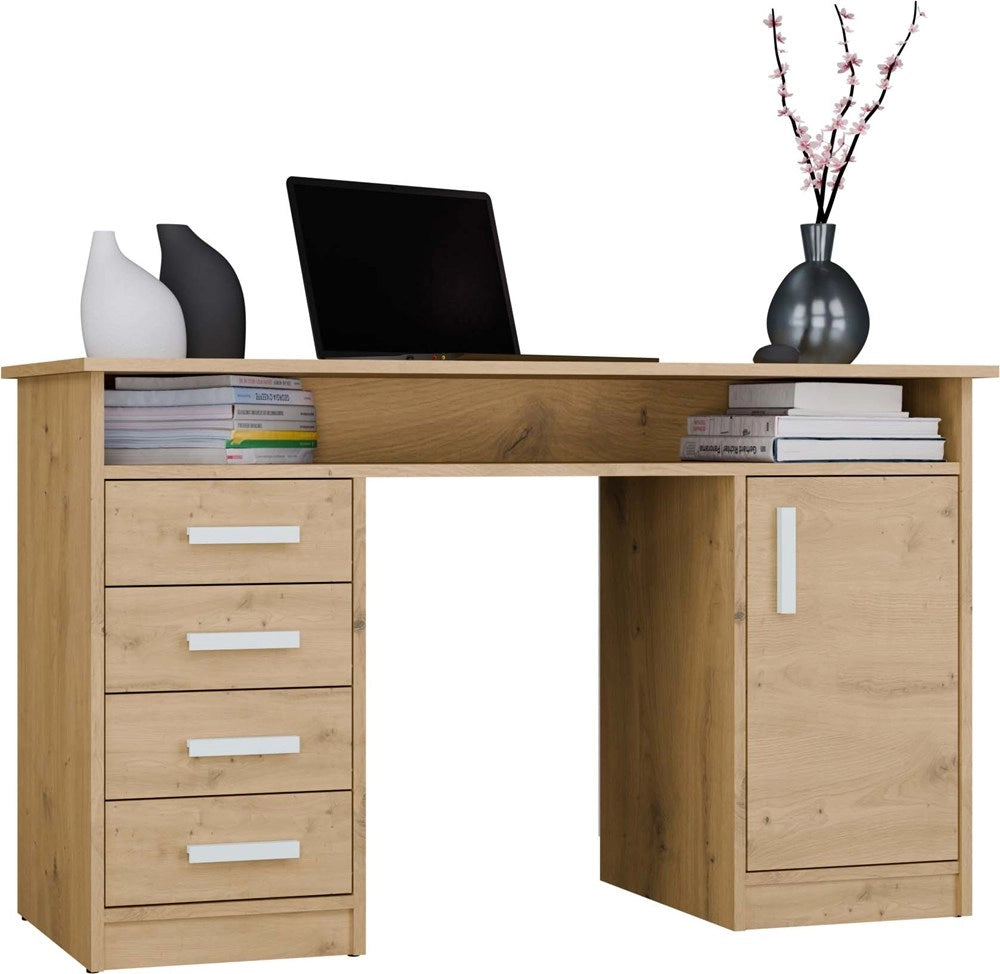 Scrivania ADA rovere artisan 125 cm 4 cassetti mobile con ripiani per ufficio camera e laptop