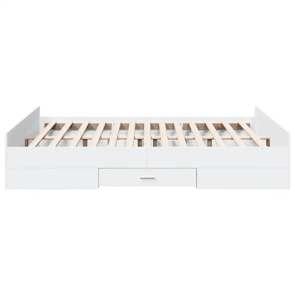 Letto matrimoniale | Letto per adulti | Giroletto con Cassetti Bianco 150x200 cm in Legno Multistrato