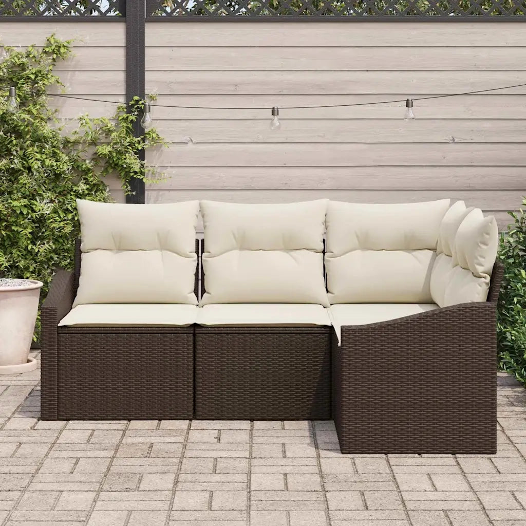 Set di divani con cuscino 4 pz | Set Salotto da Giardino Marrone polyrattan