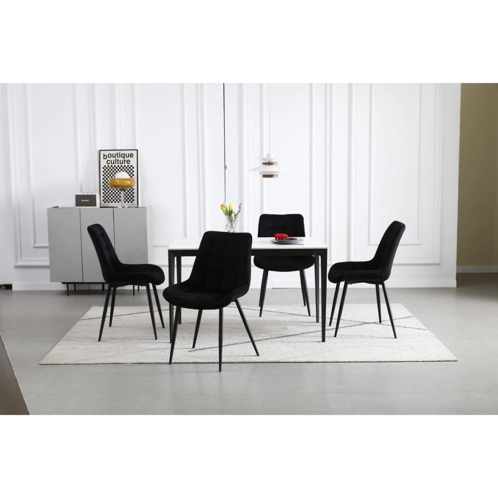 Set di 4 sedie Bera in velluto nero con trapuntatura