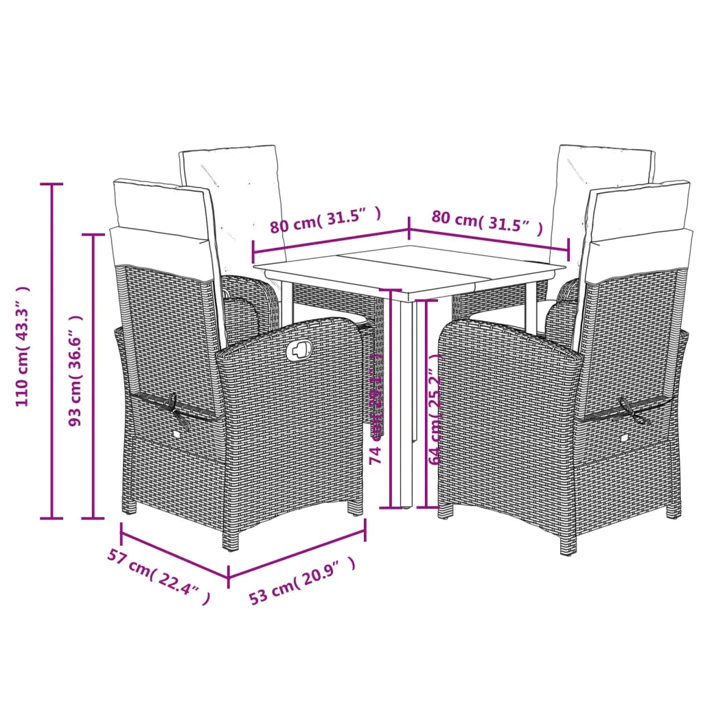 Set da Pranzo da Giardino 5 pz con Cuscini in Polyrattan Grigio