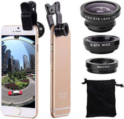 Kit ottico 3 in 1 per fotocamera cellulare, composto da obiettivo grandangolo, obiettivo macro e obiettivo fisso, compatibile con tutti i dispositivi mobili