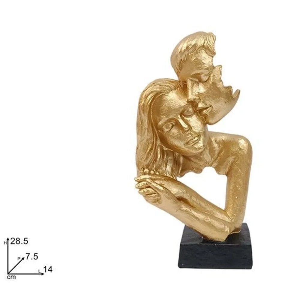 Trade Shop - Scultura Coppia Abbraccio Con Bacio H28,5cm Oro Statua Decorativa Arredo Soggiorno 673614 -